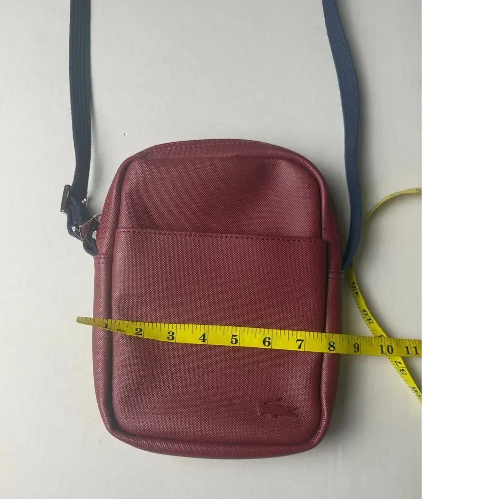 Lacoste Crossbody Bag - Burgundy with Blue Strap